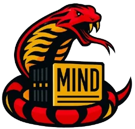 The MIND logo: a coiled snake around a shield lettered MIND