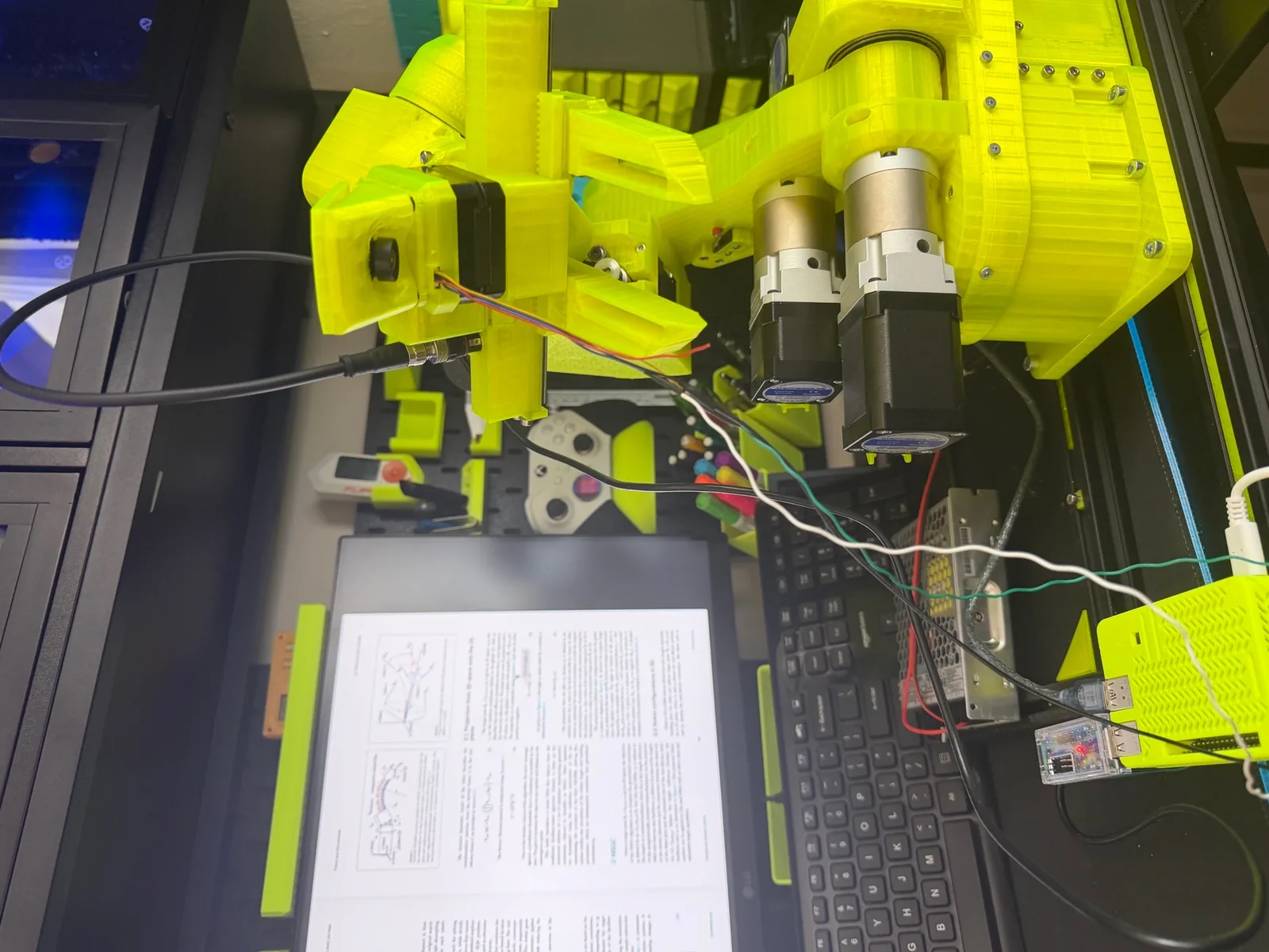 The gripper mounted to VOLT's wrist, wired and ready
