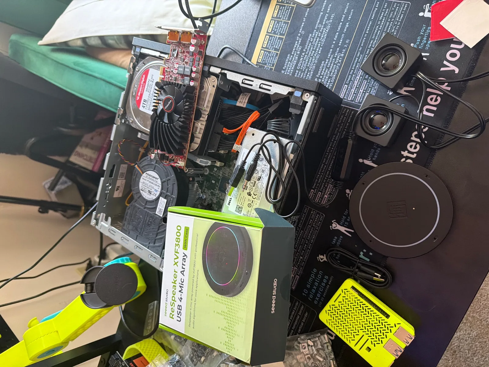 A compute node being built on the bench with its components laid out
